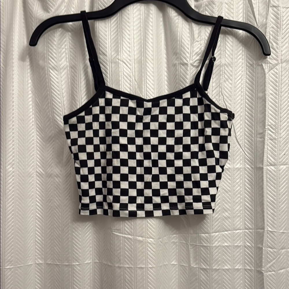 H&M Black and White Checkered Crop Top